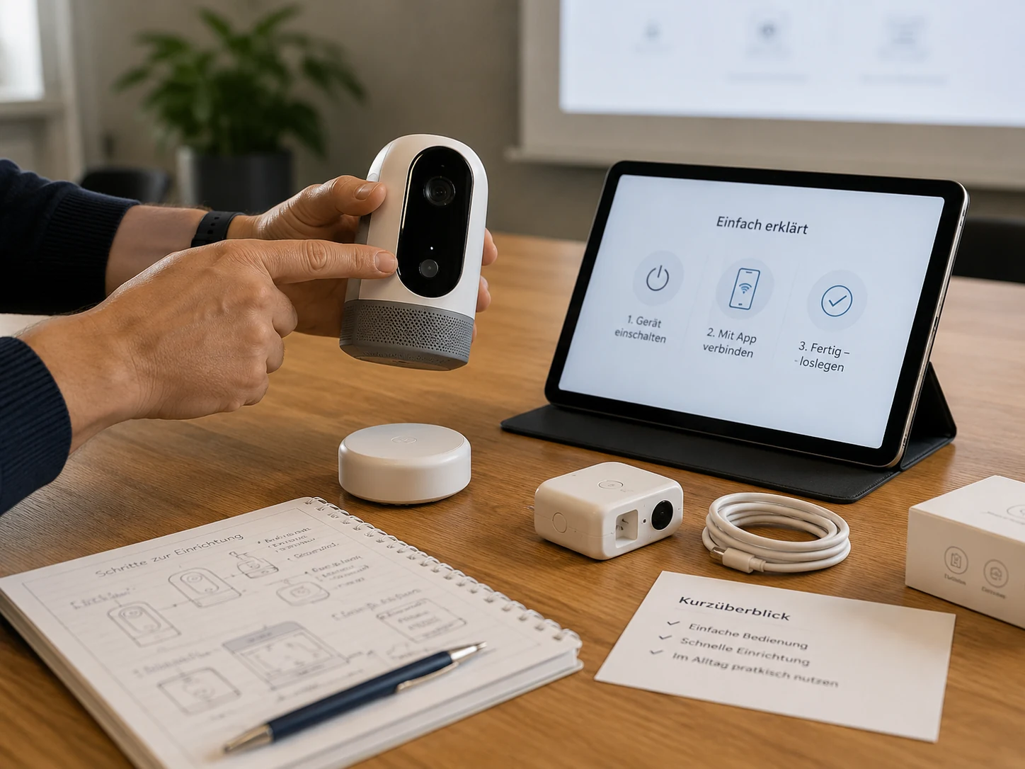Technisches Produkt mit Tablet und verständlichen Schulungsunterlagen